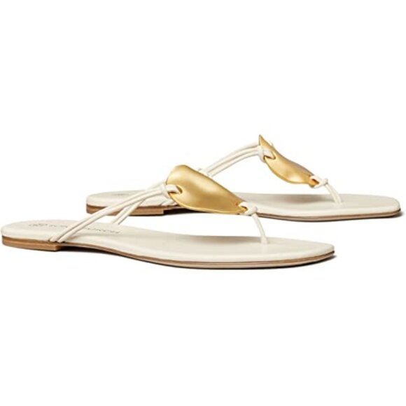NIB Tory Burch Patos Disk Leather Thong Sandal Ivory US 7.5...